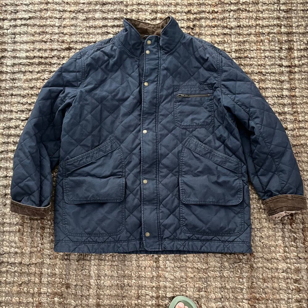 L.L.Bean Barn Jacket Mens XL Navy Insulated Quilted Chore Coat Corduroy Cotton